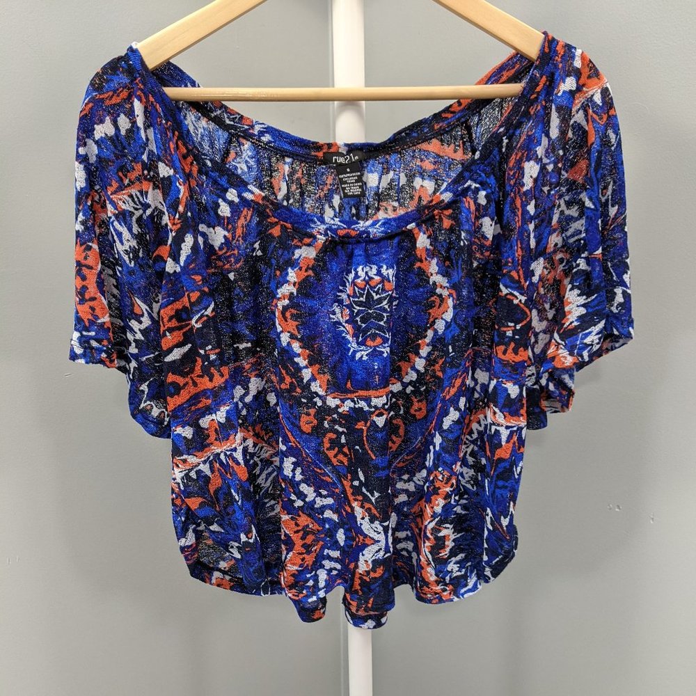 Rue21 Boho Off Shoulder Batik Print Short Sleeve
